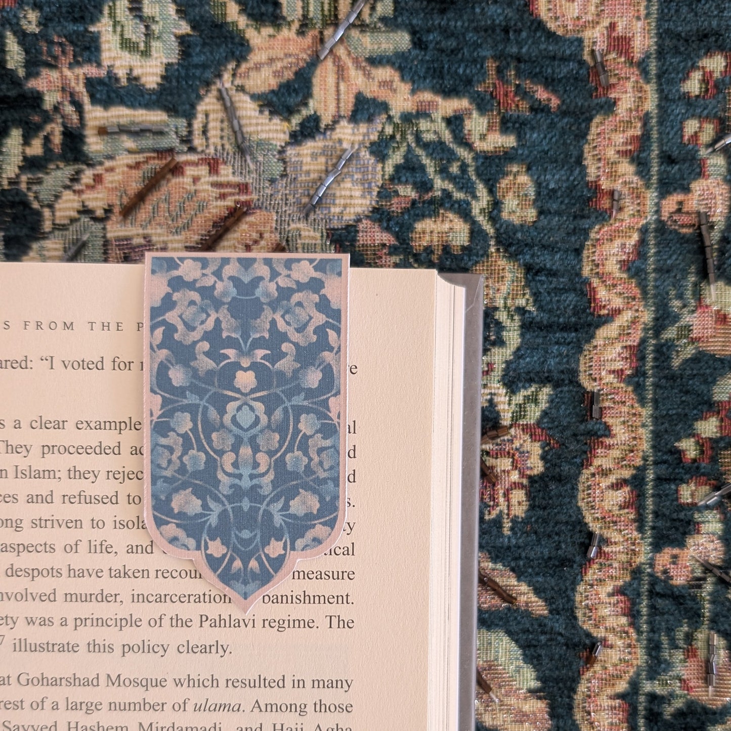 Magnetic Bookmark - Teal Floral Pattern